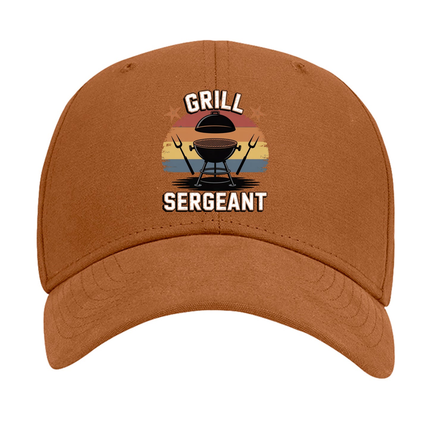 Saddle brown Grill Sargent cap with front grill-and-sergeant graphic, curved brim