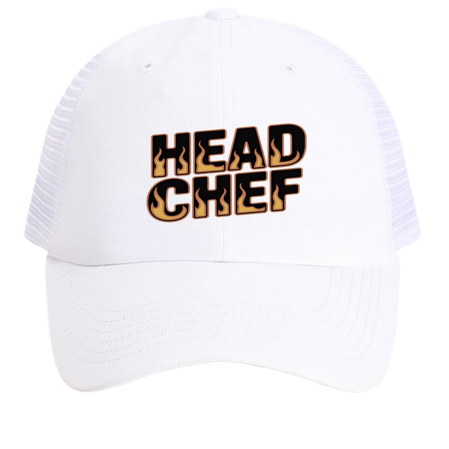 White mesh back cap with embroidered "HEAD CHEF" logo on front panel