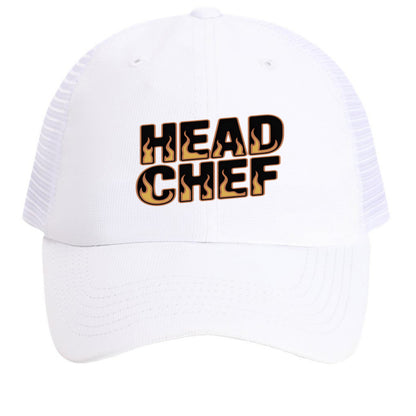 White mesh back cap with embroidered "HEAD CHEF" logo on front panel