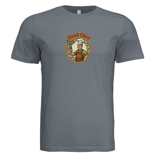 Slate gray unisex tri-blend T-shirt with "Head Chef" logo graphic on front.