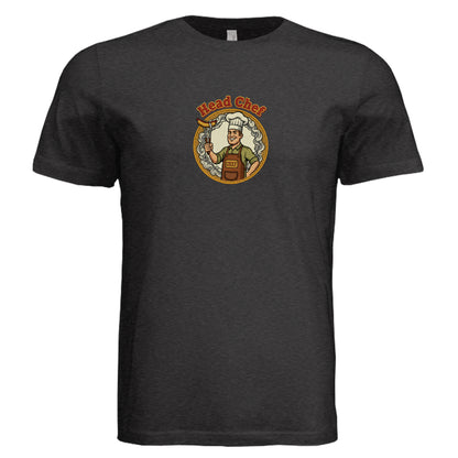 Black unisex tri-blend T-shirt with "Head Chef" logo graphic on front.