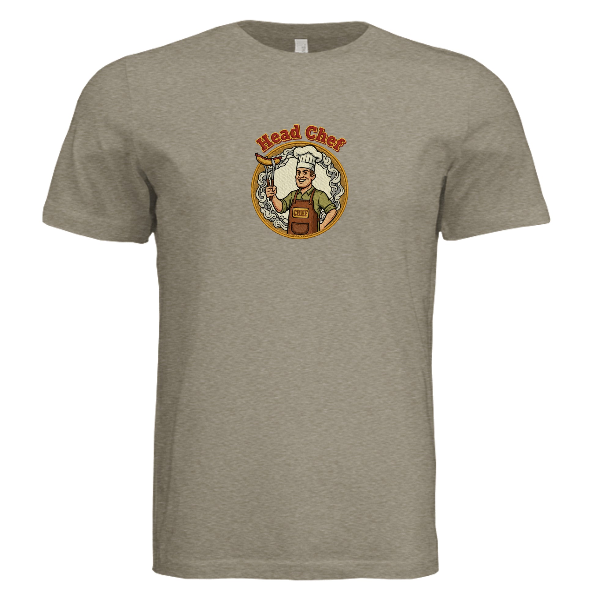 Olive-beige unisex tri-blend T-shirt with "Head Chef" logo graphic on front.