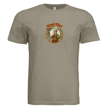 Olive-beige unisex tri-blend T-shirt with "Head Chef" logo graphic on front.