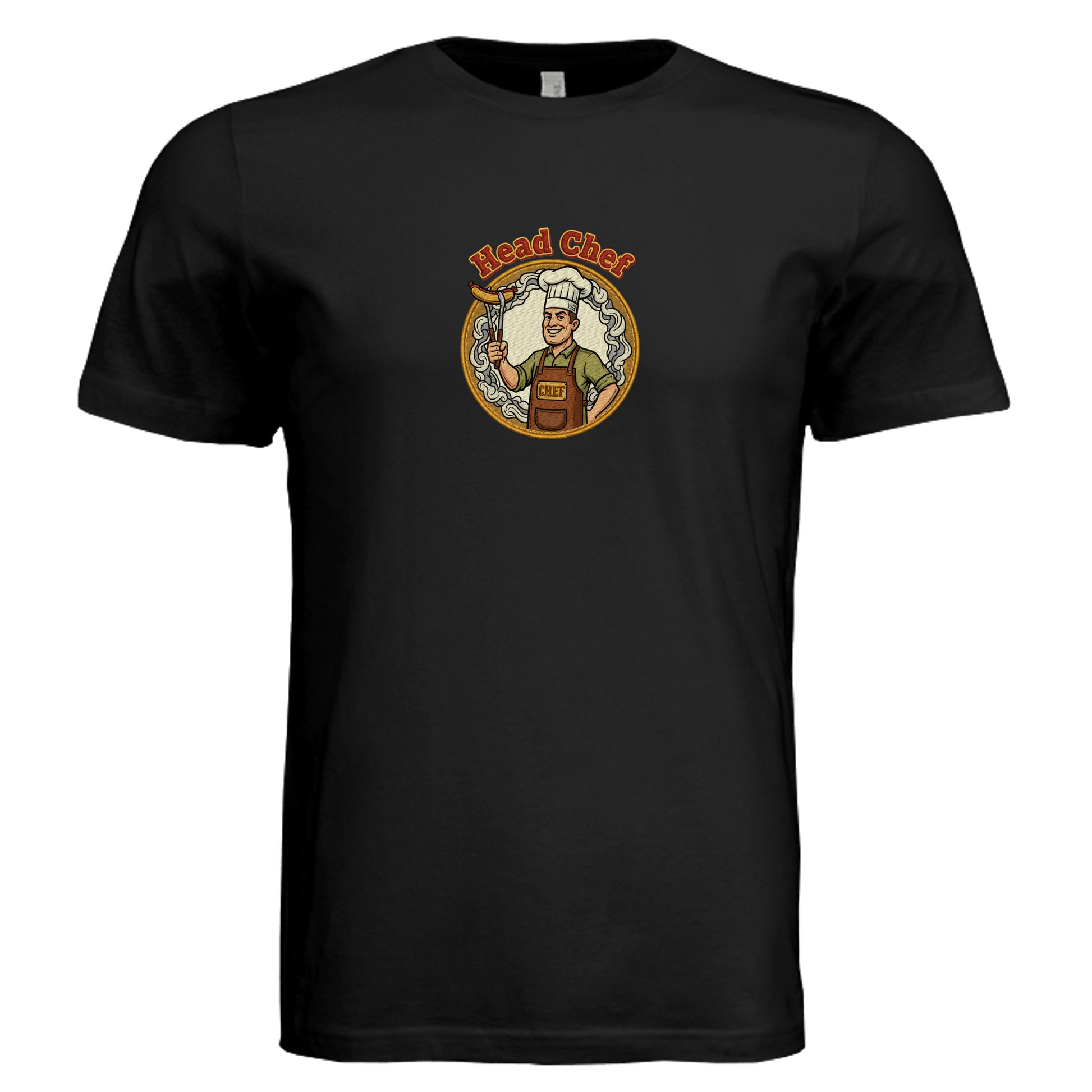Black heather unisex tri-blend T-shirt with "Head Chef" logo graphic on front.