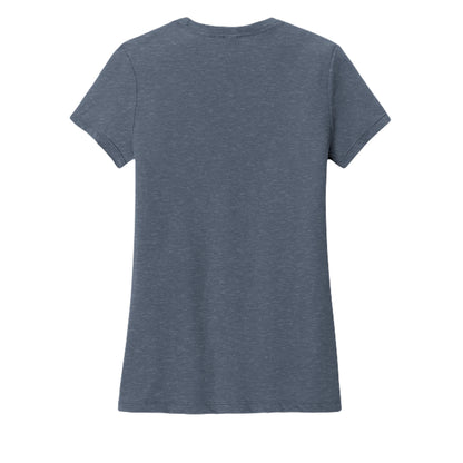 Women's tri-blend tee, heathered slate blue, crew neck, plain back