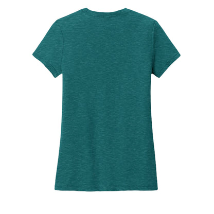Women's tri-blend tee, heathered teal, crew neck, plain back