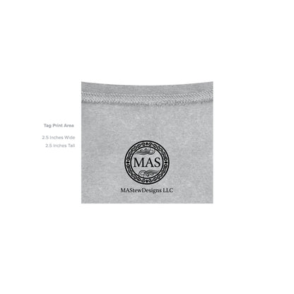 Gray hoodie inner neck label and MAS branding patch