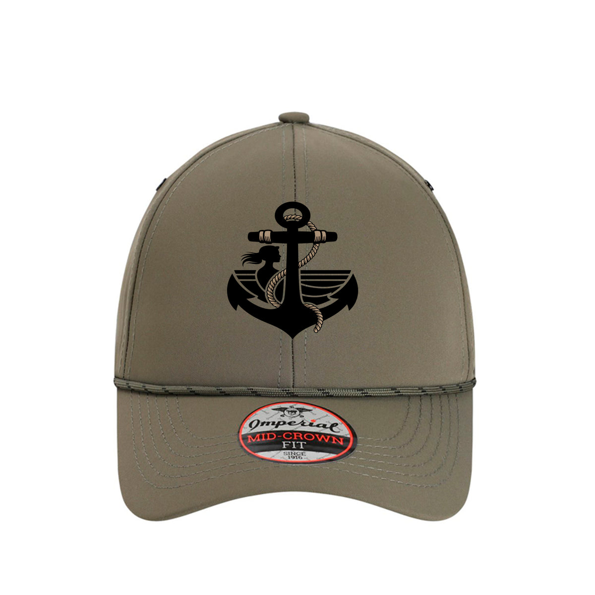 Imperial Habanero performance rope cap, olive with anchor emblem and Mid-Crown patch