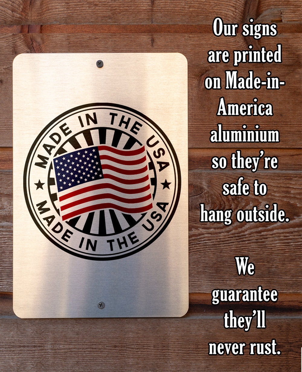 Made in America aluminum sign plate with circular US flag emblem